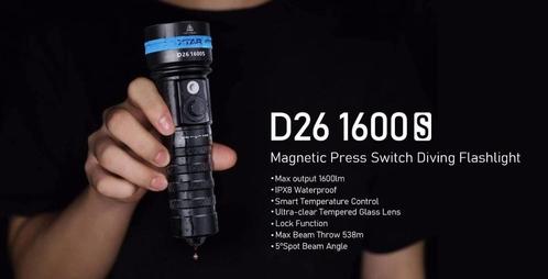 XTAR D26 - Short Model 1600 Lumen - Ecocheques, Watersport en Boten, Duiken, Nieuw, Duiklamp, Ophalen of Verzenden