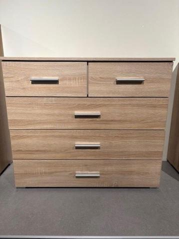 Commode 5 laden 93x81x42cm in kleur eik - NOG IN VERPAKKING, Huis en Inrichting, Ophalen, Overige materialen, 5 laden of meer