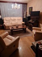 Wit leren Salon 3zit met 1 relaxen 2 x 1zit beide met relax, Huis en Inrichting, Ophalen, Gebruikt, Leer