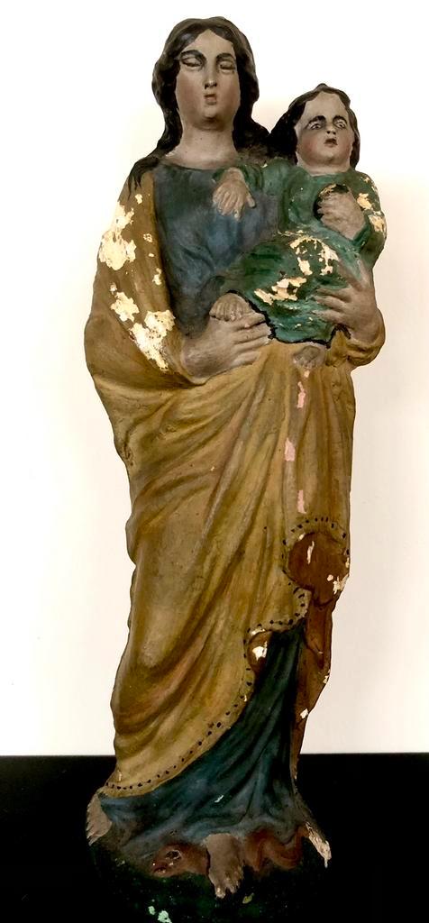 Madonna, gepolychromeerd terracotta, 1840, Dewez, Namen, Antiek en Kunst, Kunst | Beelden en Houtsnijwerken, Ophalen of Verzenden