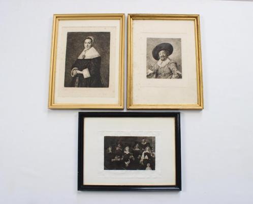 3 etsen naar Frans Hals, W. Unger, ca 1875, Antiek en Kunst, Kunst | Etsen en Gravures, Ophalen of Verzenden