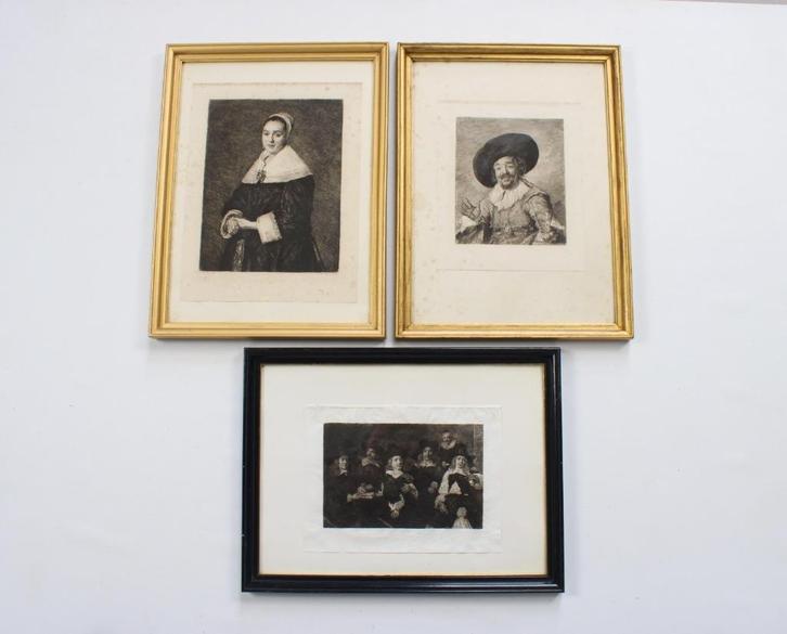 3 etsen naar Frans Hals, W. Unger, ca 1875, Antiek en Kunst, Kunst | Etsen en Gravures, Ophalen of Verzenden