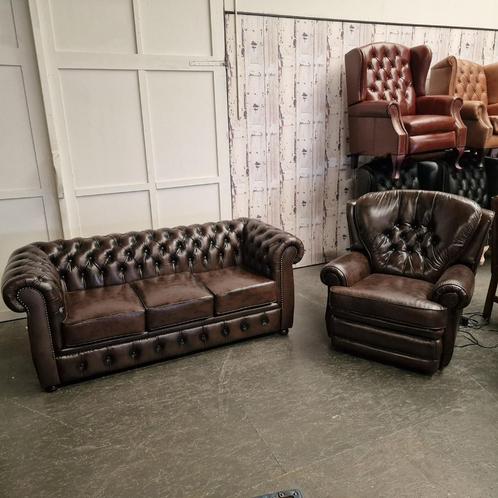 Chesterfield Cresswell 3-Zits + Haeck Fauteuil – Antiek Brui, Antiek en Kunst, Antiek | Meubels | Stoelen en Sofa's, Ophalen