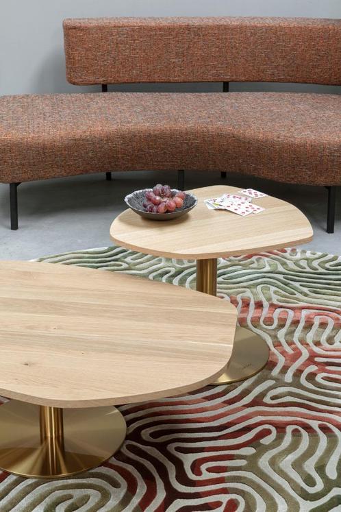 3 massief houten salontafels met goudkleurig onderstel, Maison & Meubles, Tables | Tables de salon, Comme neuf, Moins de 50 cm