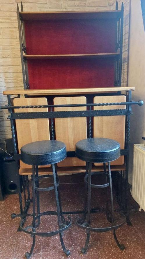 Pièce Unique : Superbe Bar en Fer Forgé martelé Chêne massif, Antiek en Kunst, Antiek | Meubels | Stoelen en Sofa's, Ophalen