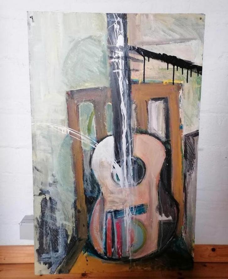 Abstract schilderij met gitaar, Antiek en Kunst, Kunst | Schilderijen | Modern, Ophalen