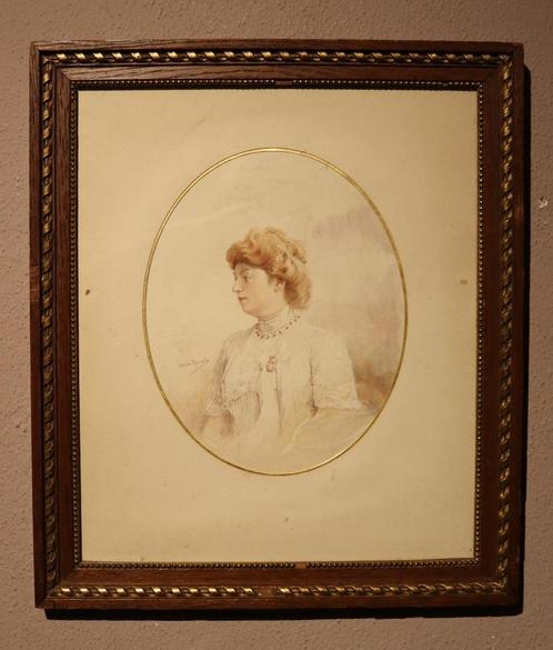 Portret van een dame in aquarel, Antiek en Kunst, Kunst | Schilderijen | Klassiek, Ophalen of Verzenden