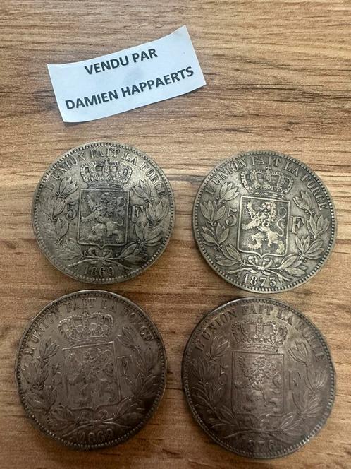 4 Pieces ARGENT 5 Francs Belgique Leopold 2, Postzegels en Munten, Munten | Nederland, Zilver, Ophalen of Verzenden