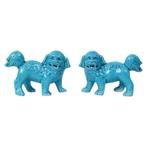 Koppel Blauwe Foo Dog Beeldjes Tempelleeuw Chinees Porselein, Ophalen of Verzenden, Gebruikt, Fantasy