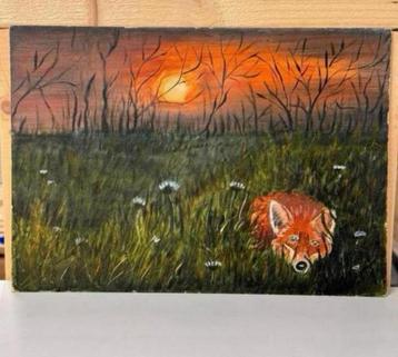 Mooi schilderij, Zonsondergang vos - Joca Beeby 1980 art beschikbaar voor biedingen