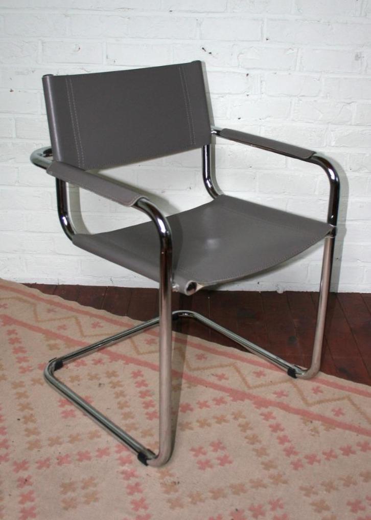 Vintage set van 2 Bauhaus stijl buisframe sledestoelen, Huis en Inrichting, Stoelen, Twee, Grijs, Ophalen