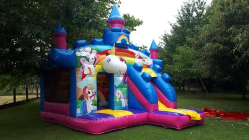 Springkasteel Unicorn kasteel huren - te huur - 2025, Hobby en Vrije tijd, Feestartikelen | Verhuur, Zo goed als nieuw, Ophalen of Verzenden