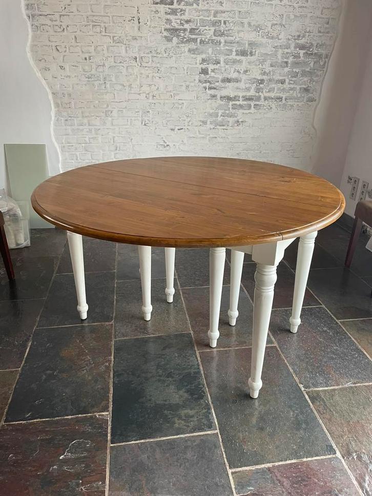 Ronde tafel uittrekbaar voor 17 personen, Huis en Inrichting, Tafels | Eettafels, Gebruikt, Vijf personen of meer, Rond, Kersenhout
