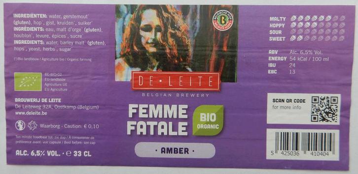 Bieretiket Femme Fatale Brouwerij De Leite (11z4), Verzamelen, Biermerken, Gebruikt, Verzenden