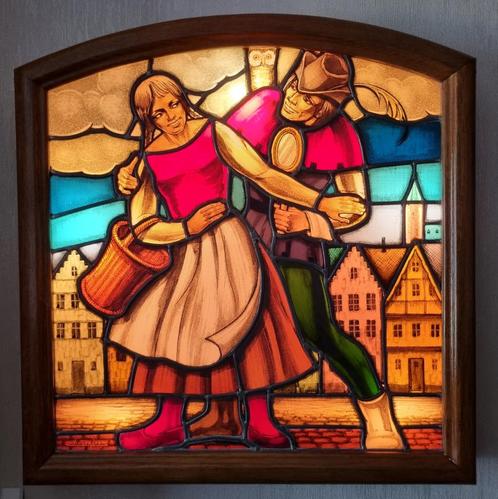 Leo Vingerhoets Verlicht glas in loodraam Tijl Uilenspiegel, Antiek en Kunst, Kunst | Overige Kunst, Ophalen