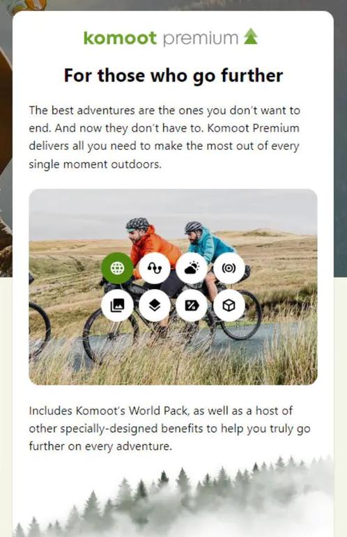 VOUCHER KOMOOT PREMIUM 12 maanden incl wereld (RPR 59,99), Tickets en Kaartjes, Kortingen en Cadeaubonnen, Eén persoon, Overige typen