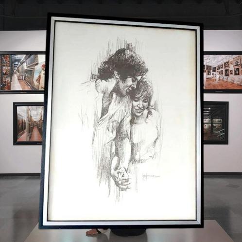 Houtskool schilderij print "Holding Hands" Leo Jansen, Antiek en Kunst, Kunst | Tekeningen en Fotografie, Ophalen of Verzenden