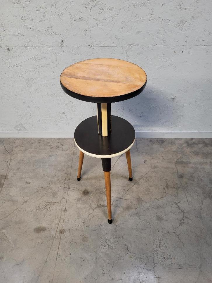 Tripod vintage plantenstandaard of tafeltje met 2 etages, Antiek en Kunst, Curiosa en Brocante, Ophalen