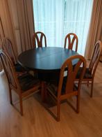 Table ronde + 6 chaises robustes, noir/bois., Enlèvement, Utilisé