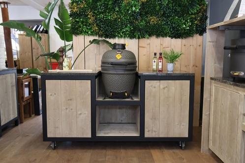 Buitenkeuken | Staal en hout | Natuursteen | Boretti Kamado, Jardin & Terrasse, Cuisines extérieures, Neuf, Charbon, Encastré