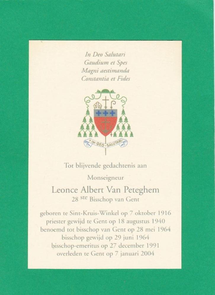 DP Monseigneur Leonce Albert Van Peteghem, Verzamelen, Bidprentjes en Rouwkaarten, Bidprentje, Verzenden