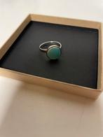 Mooie ring dames zilverkleurige ring met appelblauw zeegroen, Enlèvement ou Envoi, Comme neuf