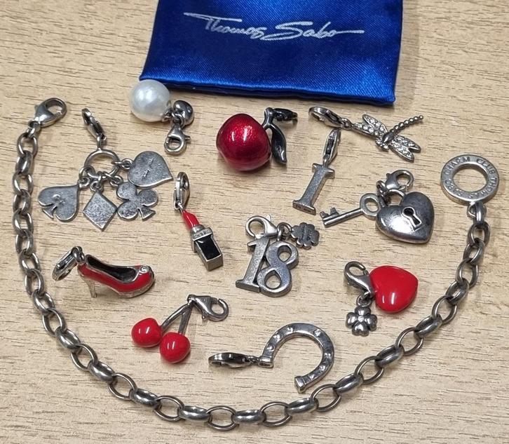 925 Zilveren THOMAS SABO Armband Met 12 Thomas Sabo Bedels, Handtassen en Accessoires, Armbanden, Zo goed als nieuw, Zilver, Zilver