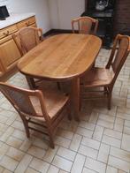 keuken tafel,4 stoelen massief eik rieten zit, Gebruikt, Bruin, Hout, Ophalen