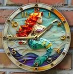 Vintage metalen klok Zeemeermin Ariel (20cm diameter), Ophalen of Verzenden, Nieuw, Analoog, Wandklok