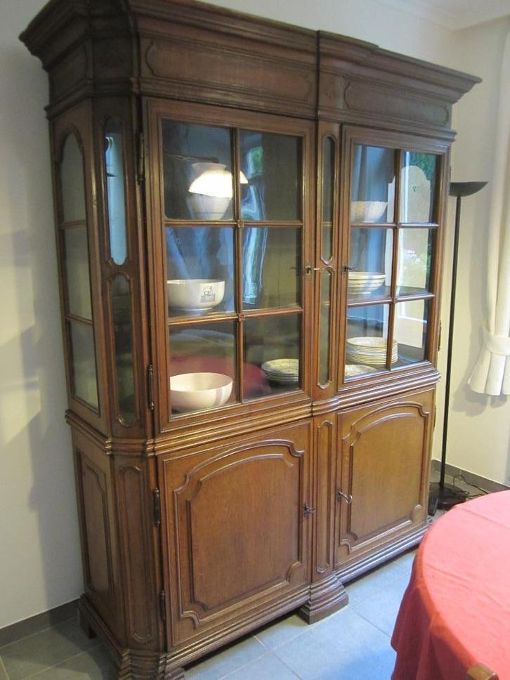 Antieke vitrinekast, Huis en Inrichting, Kasten | Vitrinekasten, Gebruikt, 200 cm of meer, 150 tot 200 cm, Met deur(en), Eikenhout