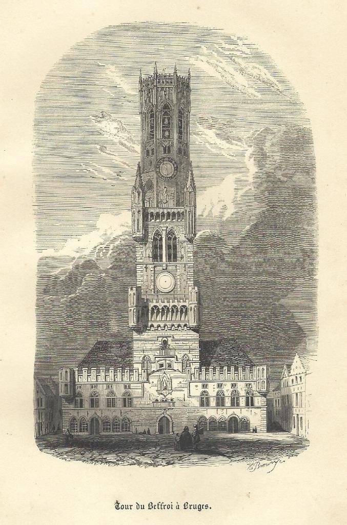 1853 - Brugge / het belfort, Antiquités & Art, Art | Eaux-fortes & Gravures, Envoi