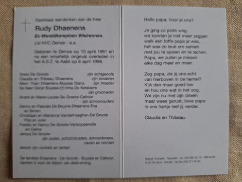 Bidprentje oud wielrenner Rudy Dhaenens wereldkampioen, Verzamelen, Bidprentjes en Rouwkaarten, Bidprentje, Ophalen of Verzenden