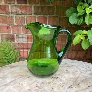 Vintage glazen karaf kan, groen dik glas 1,5L