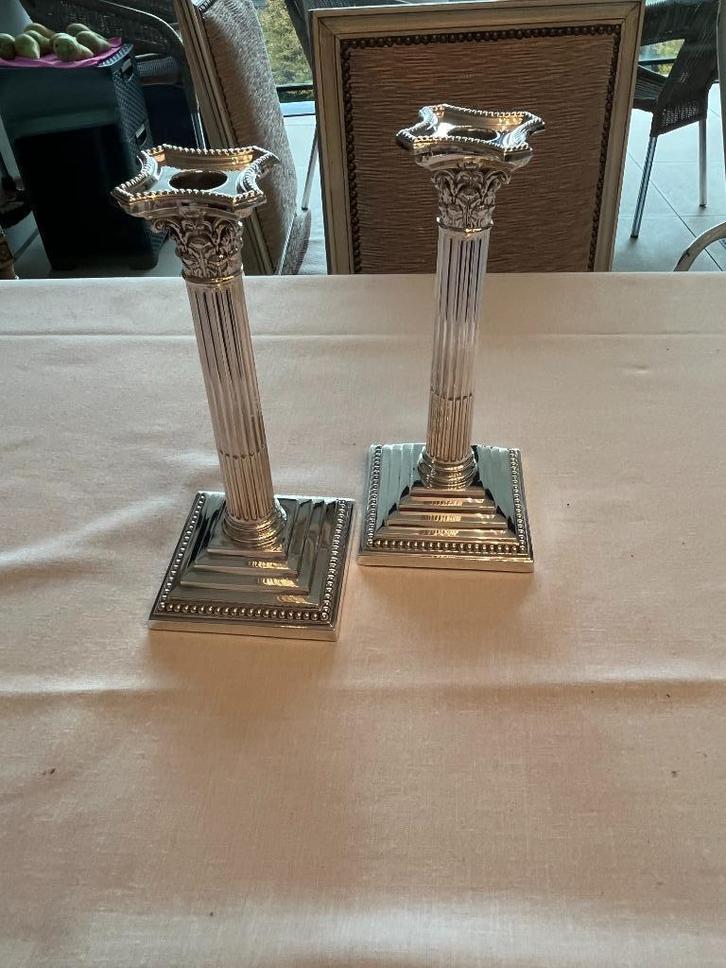 Set van 2 antieke Engelse kandelaars, Antiek en Kunst, Antiek | Kandelaars, Zilver, Ophalen