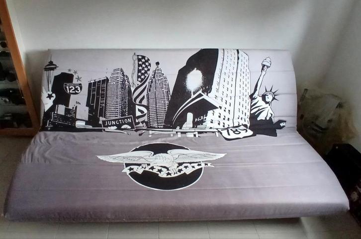 Zetelbed, grijs, bergplaats, 1of2pers, Huis en Inrichting, Fauteuils, Zo goed als nieuw, Hout, Metaal, Stof, 125 cm of meer, 125 tot 150 cm