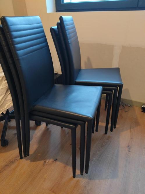 Stoelenset (6st.), Huis en Inrichting, Stoelen, Gebruikt, Vijf, Zes of meer stoelen, Kunststof, Leer, Zwart, Ophalen