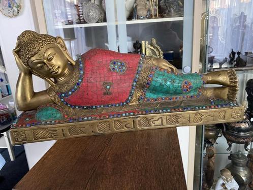 Lord Buddha liggend is opgebouwd uit "Bronze"  9,7 kg, Huis en Inrichting, Woonaccessoires | Boeddhabeelden, Gebruikt, Ophalen of Verzenden