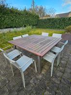 Grote houten tuintafel 155 x 155 (op te frissen), Jardin & Terrasse, Tables de jardin, Enlèvement, Utilisé, Inox