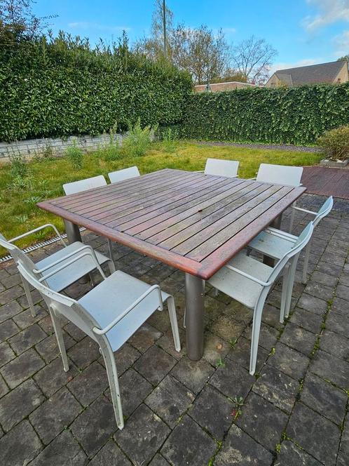 Grote houten tuintafel 155 x 155 (op te frissen), Jardin & Terrasse, Tables de jardin, Utilisé, Inox, Enlèvement