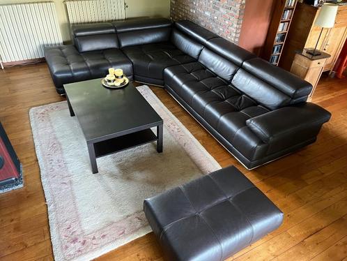 Hoeksalon 5 zitplaatsen zwart leder, Huis en Inrichting, Zetels | Complete zithoeken, Gebruikt, Leer, Ophalen