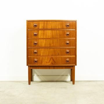 Prachtige vintage design ladekast ( Kai Kristiansen), Teck, Enlèvement ou Envoi, 5 tiroirs ou plus, Moins de 100 cm