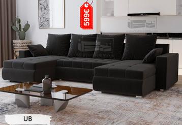 Canapé-lit en U disponible en gris et en noir (velours)