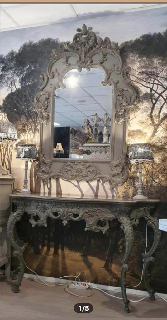 Spiegel met console rococo stijl, Antiek en Kunst, Antiek | Spiegels, Ophalen of Verzenden