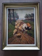 Schilderij met kader "Schapen en koeien" M.VAN DEN BEMPT, Antiek en Kunst, Ophalen of Verzenden