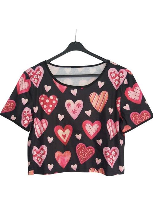 croptop hartjes patroon L, Kleding | Dames, Topjes, Zo goed als nieuw, Maat 42/44 (L), Zwart, Korte mouw, Verzenden