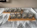 ️ Lot de 2 plateaux en bois avec photophores en verre, Ophalen, Zo goed als nieuw, Hout