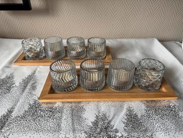 ️ Lot de 2 plateaux en bois avec photophores en verre beschikbaar voor biedingen