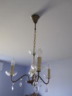 Vintage gouden kroonluchter met 3 takken, Ophalen of Verzenden, Gebruikt, Glas