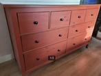 Hemnes-ladenkast, rood, 8 lades met glazen blad., Ophalen, Gebruikt, 5 laden of meer, Glas