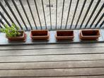 4 terracotta bloembakken met onderbord, Ophalen, Tuin, Steen, Gebruikt